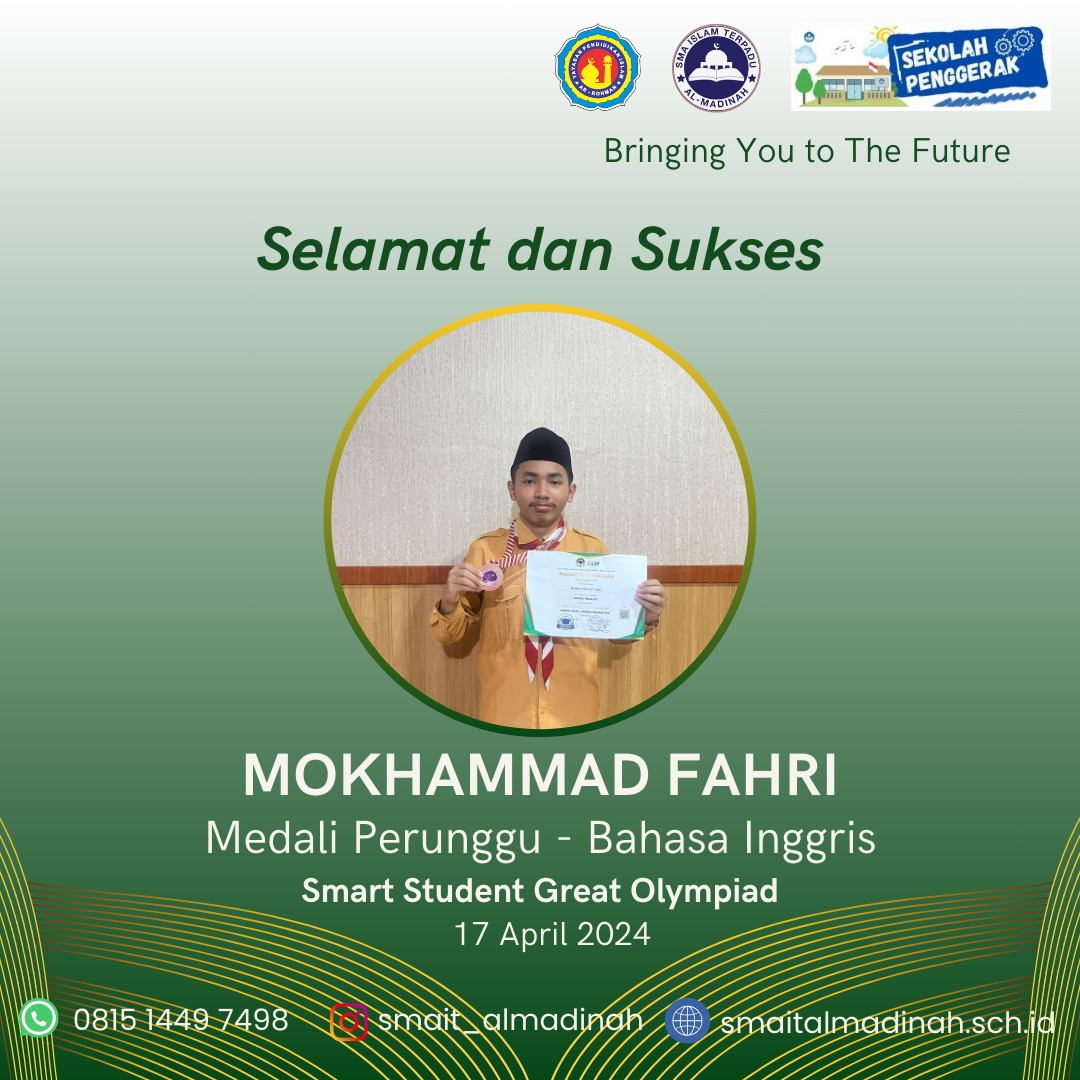 Mendali Perunggu Bahasa Inggris Smart Student Great Olympiad 2024